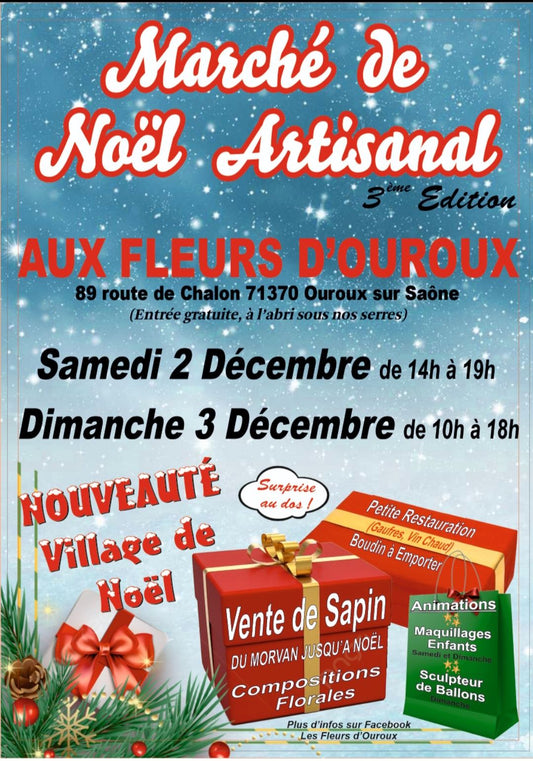 Marché de Noël chez Les Fleurs d'Ouroux samedi 2 et dimanche 3 décembre