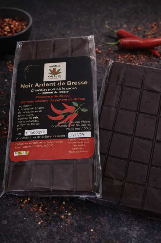NOIR ARDENT DE BRESSE – Chocolat noir au piment de Bresse | Intensité & caractère