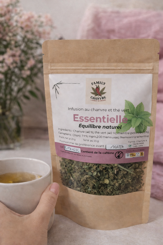ESSENTIELLE – Infusion chanvre, thé vert, menthe poivrée & romarin l Équilibre naturel